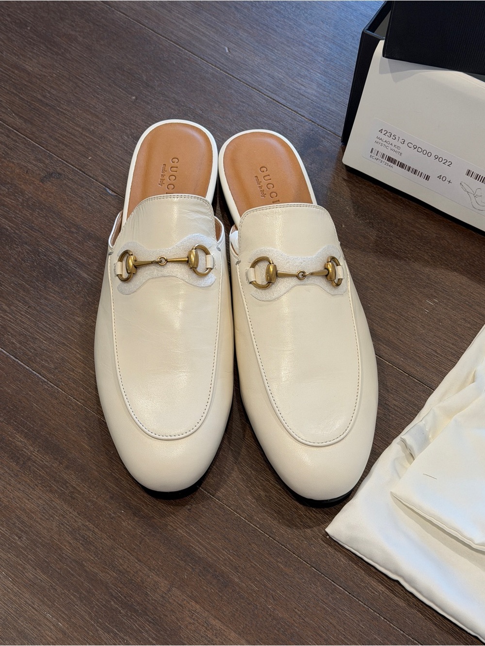 GUCCI White Leather Horsebit Backless Loafers - Picture 2 of 4